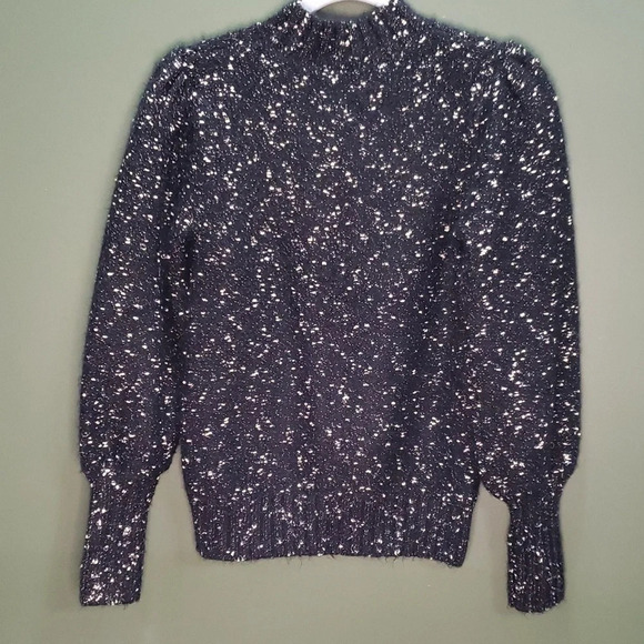 Ann Taylor Factory Balloon Sleeve Sweater Women's Size XS Mock Neck Black Gold - Picture 4 of 7